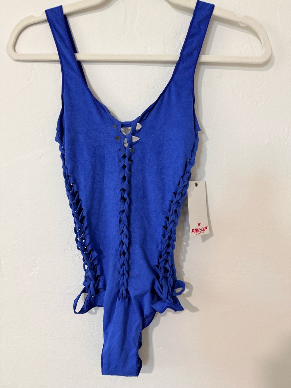 🔥NWT Pin-Up Stars Suede-Look Blue Braided One Piece Swimsuit🔥